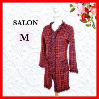 SALON カーディガン 千鳥柄 ロング  フリンジ オシャレ 防寒着 長袖(カーディガン)