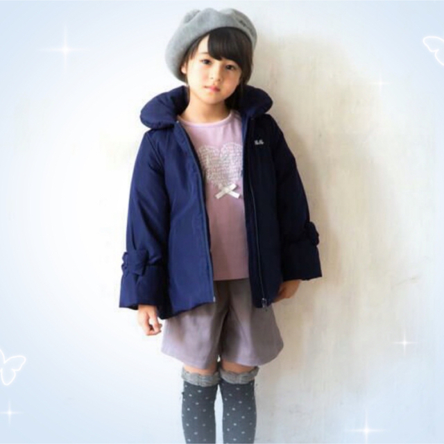 BeBe(ベベ)のBebe 中綿コート ダウン リボン 130 キッズ/ベビー/マタニティのキッズ服女の子用(90cm~)(ジャケット/上着)の商品写真