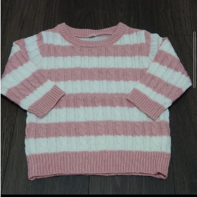 西松屋(ニシマツヤ)のピンク 白 ボーダー ニット  セーターサイズ 80 キッズ/ベビー/マタニティのベビー服(~85cm)(ニット/セーター)の商品写真