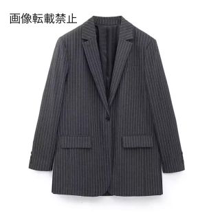 🎅12月新作🎄10125◆gray ストライプ 柄 ジャケット ブレザー (テーラードジャケット)
