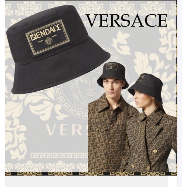 FENDACE FENDI×VERSACE ブラック バケットハット Lサイズ-