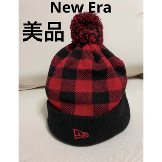 ニューエラー(NEW ERA)のニューエラ　ニット帽　ポンポンニット　キャップ　ビーニー　赤　ブロックチェック(ニット帽/ビーニー)