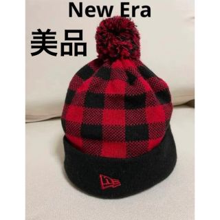 ニューエラー(NEW ERA)のニューエラ　ニット帽　ポンポンニット　キャップ　ビーニー　赤　ブロックチェック(ニット帽/ビーニー)