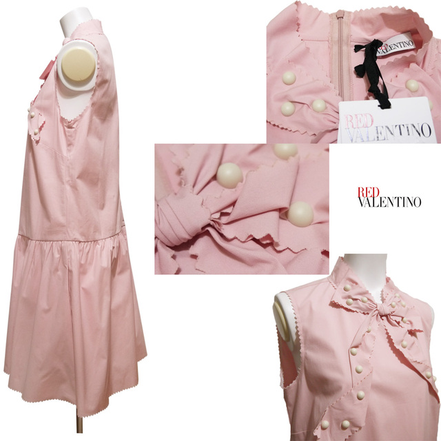 【美品】RED VALENTINO  リボン付き　ひざ丈ワンピース　ピンク