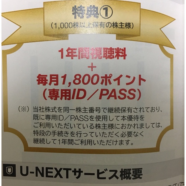 U-NEXT 株主優待　1年試聴