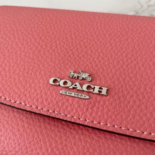 未使用】【美品】COACH コーチ 三つ折り財布コーラルピンク - 財布