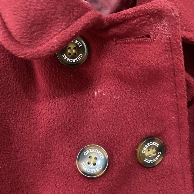 ファー付きコート（レッド）80サイズ　女の子アウター　クリスマスカラー　お出掛け キッズ/ベビー/マタニティのベビー服(~85cm)(ジャケット/コート)の商品写真