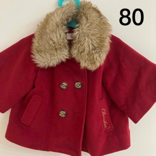 ファー付きコート（レッド）80サイズ　女の子アウター　クリスマスカラー　お出掛け(ジャケット/コート)