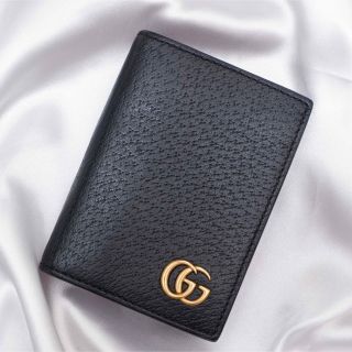 グッチ(Gucci)の✦ฺ極美品✦ฺ GUCCI 名刺入れ GGロゴ マーモント 黒 レザー(名刺入れ/定期入れ)