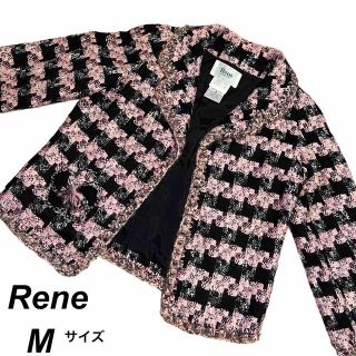 René - 美品♡ルネ ジャケット TISSUE ツイード ピンク 黒 38 Mの通販