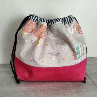 【どうぶつ×ピンク】お弁当袋　ハンドメイド　巾着(外出用品)