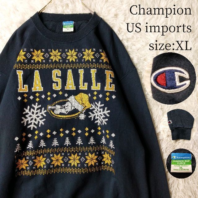 Champion(チャンピオン)の一点物US輸入★Champion エコフリーススウェット 雪模様 ダークネイビー メンズのトップス(スウェット)の商品写真