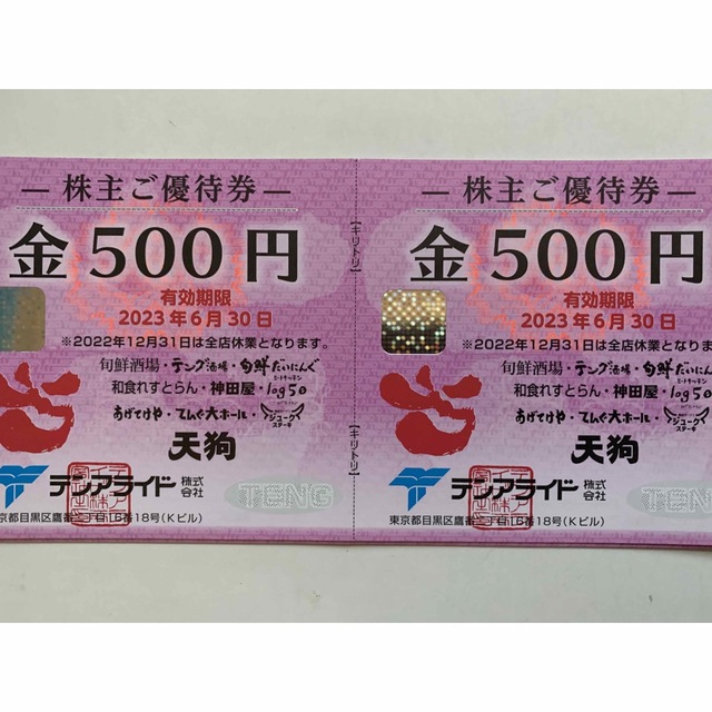 優待券/割引券テンアライド　株主優待　10000円分