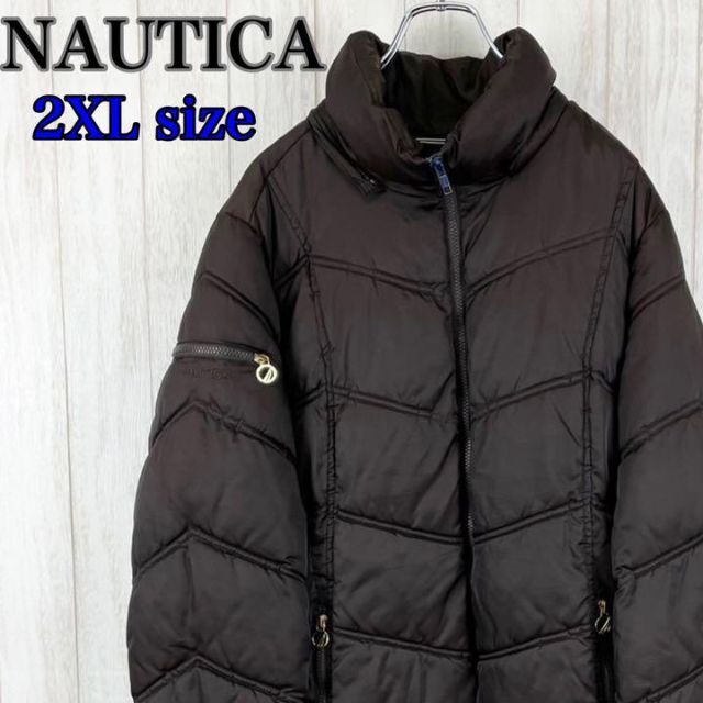 希少サイズ】NAUTICA ノーティカ 刺繍ロゴ ダウンジャケット ブラウン