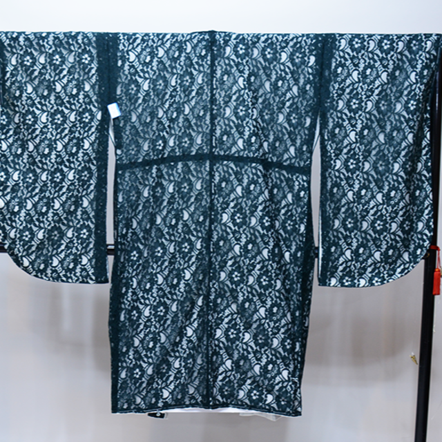 二尺袖 レース 着物 袴フルセット ショート丈 深緑 袴変更可能 NO36259