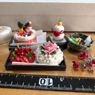 ミニチュア   クリスマスケーキ&ケーキ&果物&花束&鏡餅(ミニチュア)