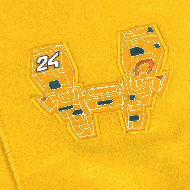 エルメス HERMES H ロボット 24 刺繍 フリンジ マフラー カシミヤ イエロー 美品