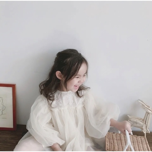 ✳︎ベビー　キッズ　シフォンドレス 刺繍ワンピース　チュール　韓国子ども服80 キッズ/ベビー/マタニティのベビー服(~85cm)(ワンピース)の商品写真
