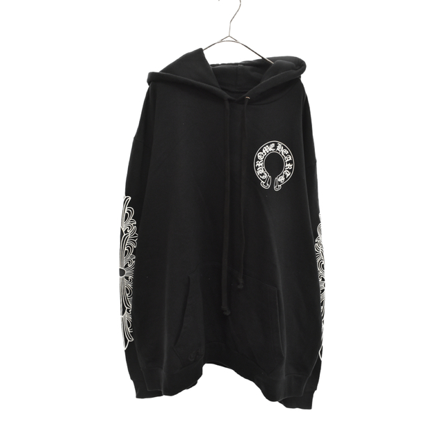 CHROME HEARTS クロムハーツ SWTSHRT PLVR フローラルクロスアームプリントスウェットプルオーバーフーディ バックホースシュープリントスウェットプルオーバーパーカー ブラック