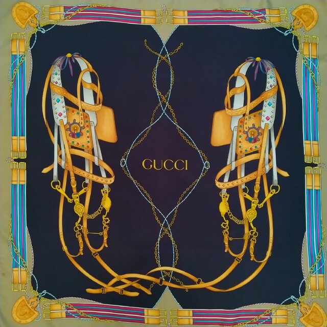 GUCCI 大判 シルク 馬具 スカーフ-