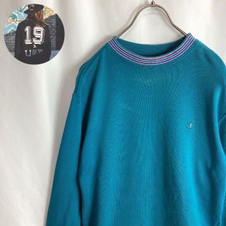 チャンピオン(Champion)の古着チャンピオン スウェット リブライン ワンポイント刺繍ロゴ ブルー紫色L(スウェット)