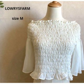 ローリーズファーム(LOWRYS FARM)のlowrys farm シフォンブラウス ショート 透け感あり オフホワイト(カットソー(長袖/七分))