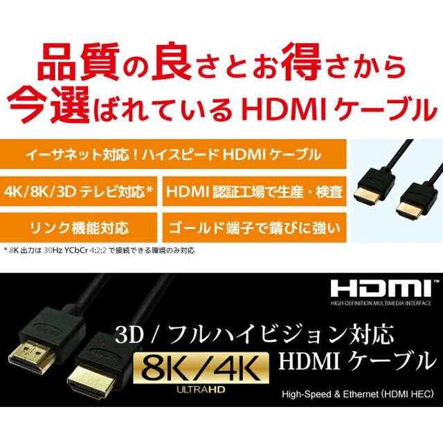 HDMIケーブル(スーパースリム) 3.0m Ver.2.0b 新品 スマホ/家電/カメラのテレビ/映像機器(映像用ケーブル)の商品写真