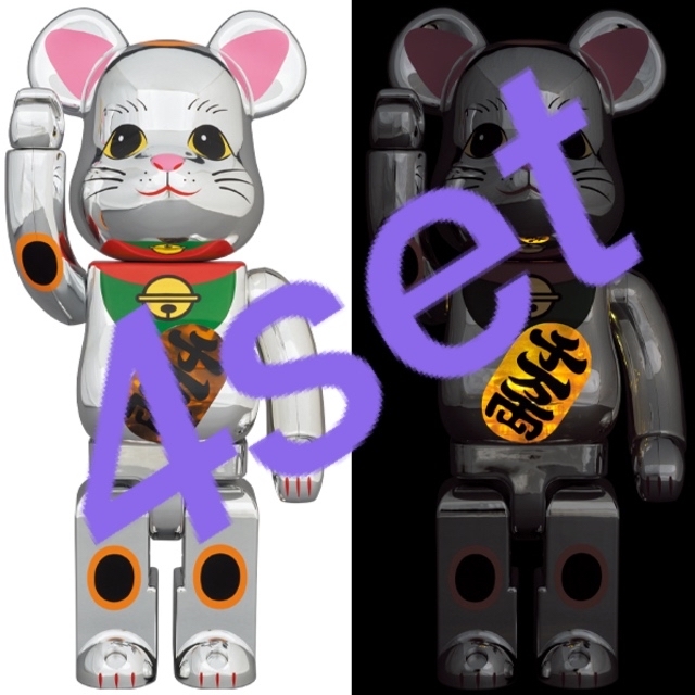 BE@RBRICK 招き猫 銀メッキ 発光 400％ 4体 エンタメ/ホビーのフィギュア(その他)の商品写真