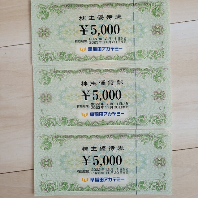 早稲田アカデミー　株主優待　15000円