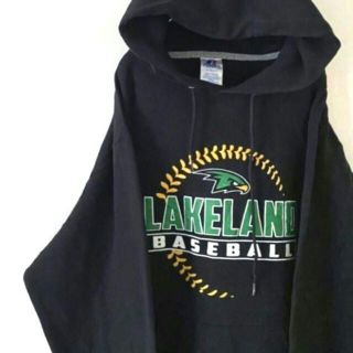 ラッセルアスレティック(Russell Athletic)のLAKELAND BASEBALL スウェット パーカー 黒 ブラック 古着(パーカー)