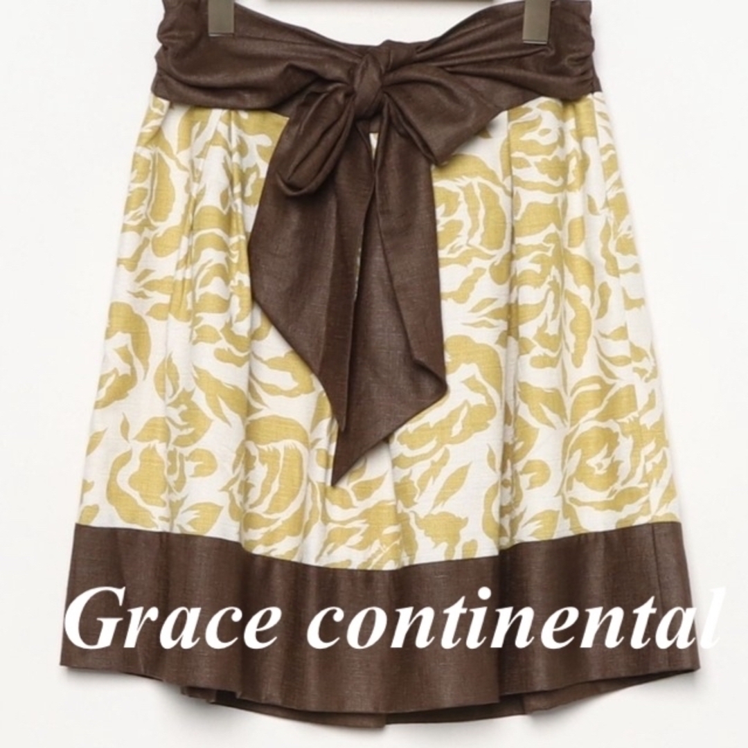 GRACE CONTINENTAL(グレースコンチネンタル)のグレースコンチネンタル　スカート　薔薇　リボン　美品 レディースのスカート(ひざ丈スカート)の商品写真