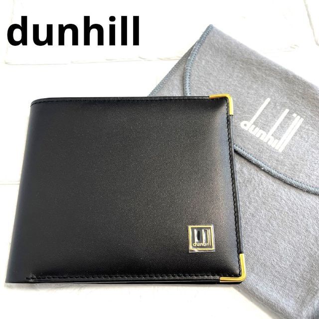 Dunhill - 箱あり dunhill  ダンヒル 二つ折り 札入れ ロゴプレート ゴールド 黒