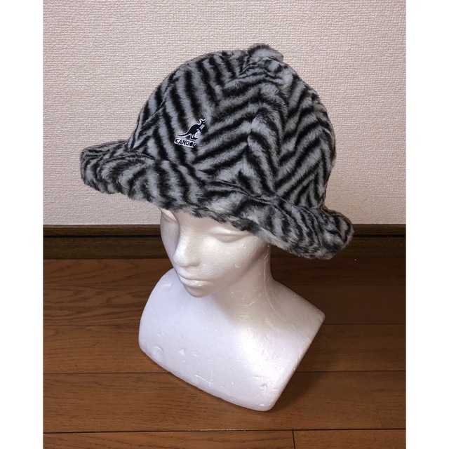 M 美品 KANGOL Faux Fur Casual ブラック 黒 ストライプ - ハット M 美品 KANGOL Faux Fur Casual バケットハット ヒョウ柄