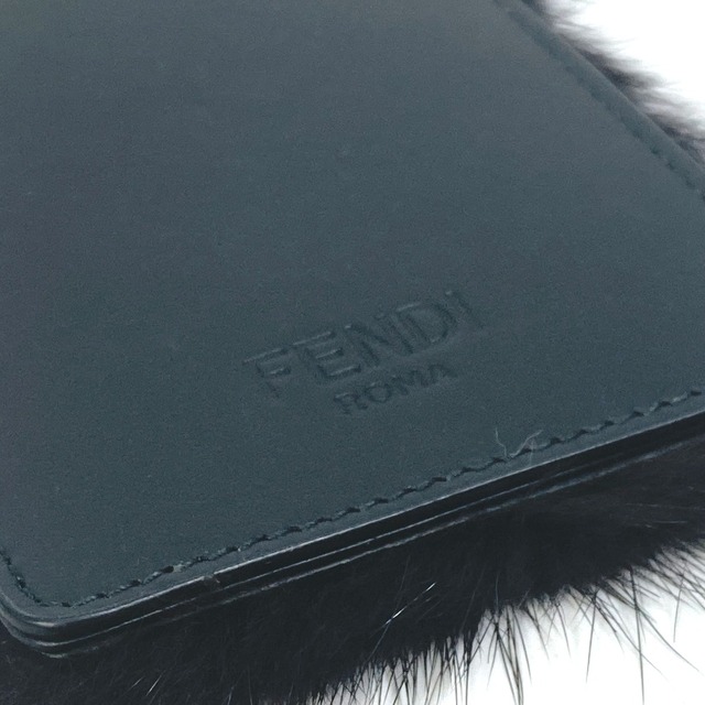 フェンディ FENDI FＦロゴ バイカラー キーホルダー パスケース  ファー カードケース バッグチャーム ミンク ブラック 美品