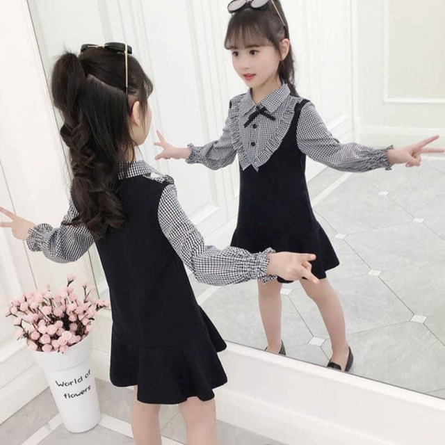 ♡ ギンガムチェック 長袖 ワンピース ♡ 新品 黒 110 キッズ フォーマル キッズ/ベビー/マタニティのキッズ服女の子用(90cm~)(ワンピース)の商品写真