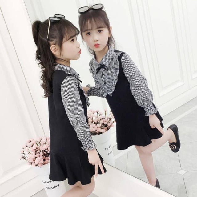 ♡ ギンガムチェック 長袖 ワンピース ♡ 新品 黒 110 キッズ フォーマル キッズ/ベビー/マタニティのキッズ服女の子用(90cm~)(ワンピース)の商品写真