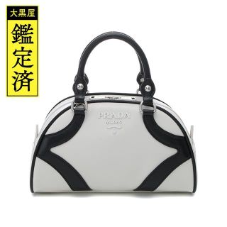 プラダ(PRADA)のPRADA　ボウリングバッグ　ホワイト　ブラック　レザー　【436】　(ハンドバッグ)