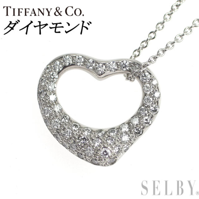 Tiffany & Co. - ティファニー Pt950 ダイヤモンド ペンダントネックレス オープンハート スモール