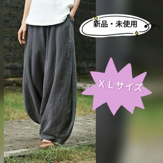 ★ＸＬ★サルエルパンツ ワイドパンツ グレー 綿麻 楽 コットン リネン ボトム(サルエルパンツ)