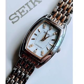 セイコー(SEIKO)のドルチェ&エクセリーヌ 美品 シェル 10Pダイヤモンド レディースソーラー(腕時計)