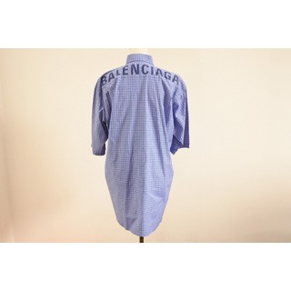 バレンシアガ(Balenciaga)の[USED/中古]BALENCIAGA バレンシアガ 半袖Ｔシャツ ロゴプリント チェックシャツ ビックシルエット ブルー ホワイト コットン 38 中古 ai-tdc-005939(Tシャツ(半袖/袖なし))