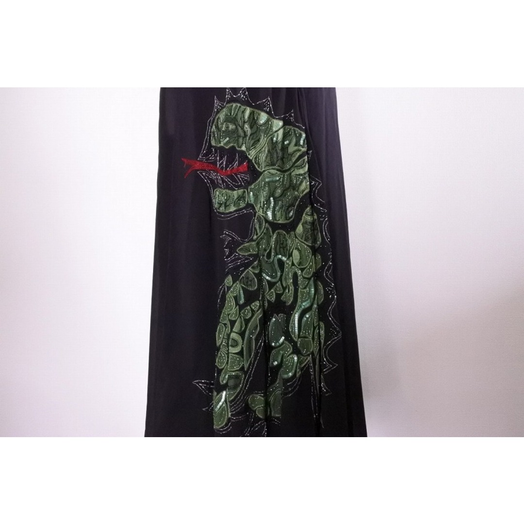 [USED/中古]Dior ディオール スカート ダイナソー刺繍 ロングスカート 恐竜 ブラック グリーン シルク 36 中古  ai-tdc-000349-4e
