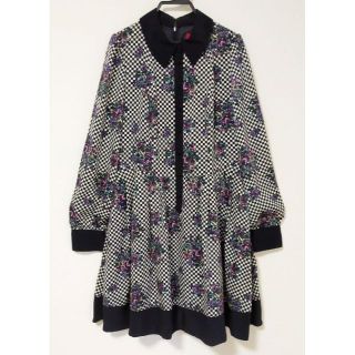 ドーリーガールバイアナスイ(DOLLY GIRL BY ANNA SUI)の美品★ANNA SUI アナスイ★Aラインワンピース/チェッカー×花柄(ひざ丈ワンピース)