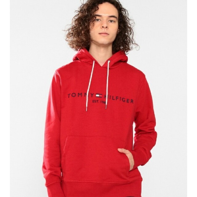 TOMMY HILFIGER(トミーヒルフィガー)のTOMMY HILFIGER　ロゴフリース　フーディー　パーカー　S　レッド レディースのトップス(パーカー)の商品写真