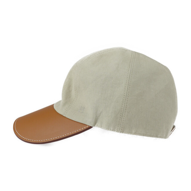 HERMES エルメス キャップ キャンバス レザー ベージュ ブラウン Hロゴ 帽子 58【本物保証】