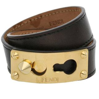 FENDI 2連ブレスレット レザー ダークブラウン