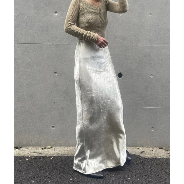 ENOF  velvet long skirt white