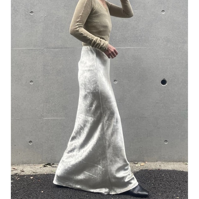 ENOF  velvet long skirt white