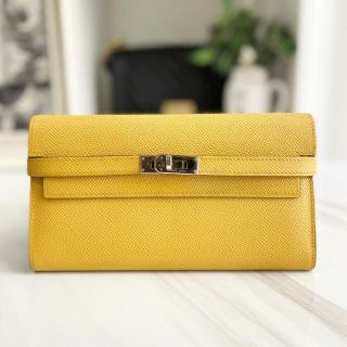 エルメス ケリーウォレット 長財布 エプソン イエロー □M刻印 美品☆ エルメス ケリーウォレット 長財布 エプソン イエロー □M刻印 美品☆