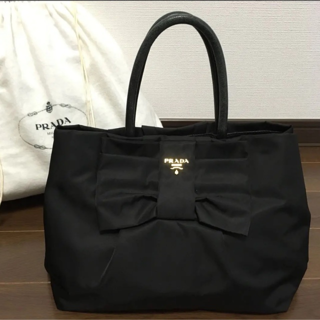 PRADA リボン ナイロン トート ハンド バッグ 美品